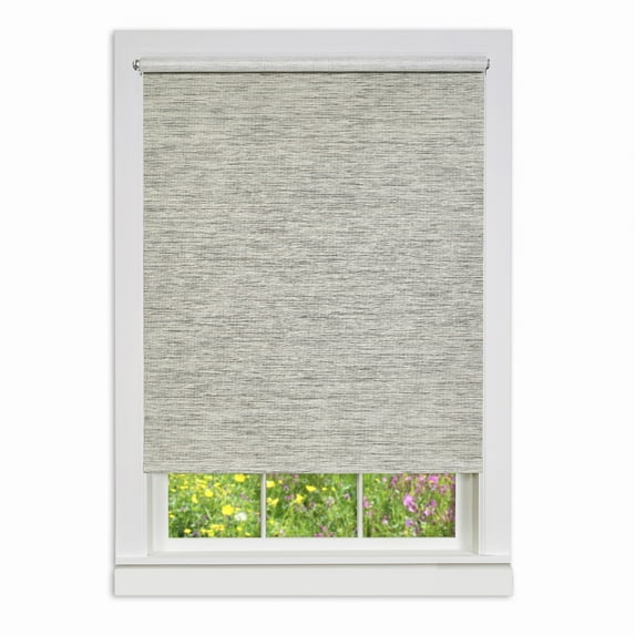 PowerSellerUSA Window Cordless Shades Outside Mount, 72"L x 38"W Light Filtering Free Privacy Window Treatments Solid Roller Shades, Natural Woven Jute Paper-Polyester Blend, Gray