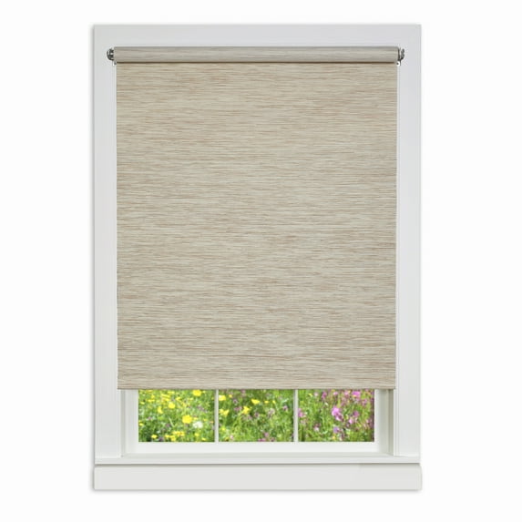 PowerSellerUSA Window Cordless Shades Outside Mount, 72"L x 45"W Light Filtering Free Privacy Window Treatments Solid Roller Shades, Natural Woven Jute Paper-Polyester Blend, Natural