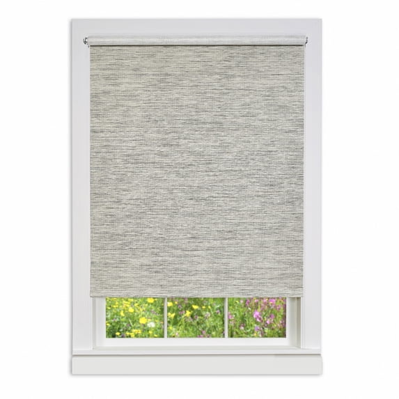 PowerSellerUSA Window Cordless Shades Both Inside - Outside Mount, 72"L x 56"W Light Filtering Free Privacy Solid Roller Shade, Natural Woven Jute Paper-Polyester Blend, Gray