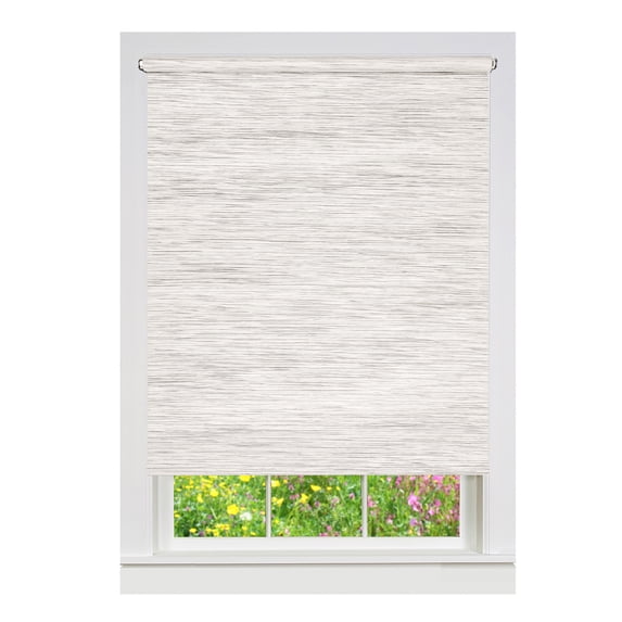 PowerSellerUSA Window Cordless Shades Outside Mount, 72"L x 59"W Light Filtering Free Privacy Window Treatments Solid Roller Shades, Natural Woven Jute Paper-Polyester Blend, Silver