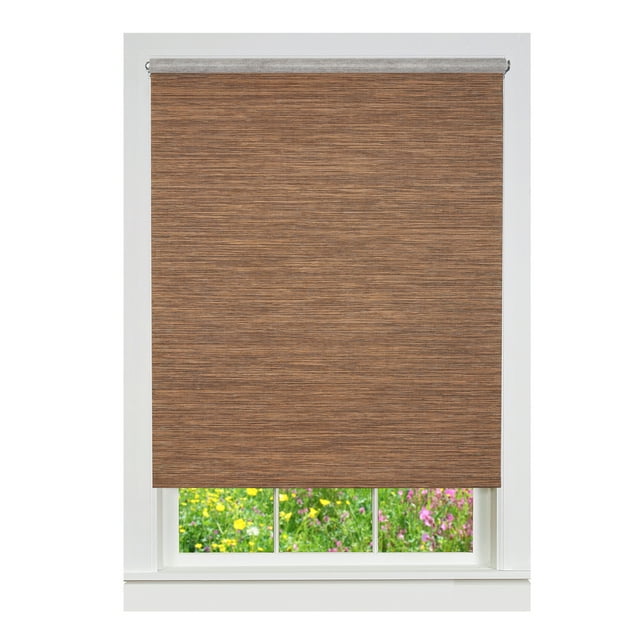 PowerSellerUSA Window Cordless Shades Outside Mount, 72"L x 63"W Light Filtering Free Privacy Window Treatments Solid Roller Shades, Natural Woven Jute Paper-Polyester Blend, Cocoa