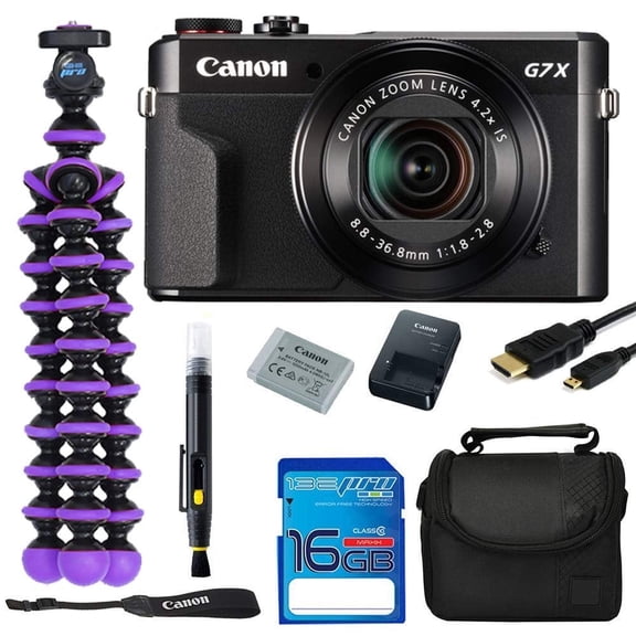 Pixibytes G7 X Mark II Touchscreen 4.2x Digital Zoom 20.1MP CMOS Image Sensor Point & Shoot Digital Camera Bundle with 16GB Memory Card, Black, 1