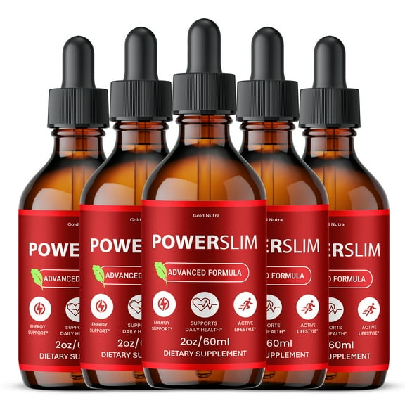 PowerSlim Drops Liquid Supplement, Power Slim Supplement, All Natural Formula, Overall Wellness & Energy 60 mL (5 Pack)