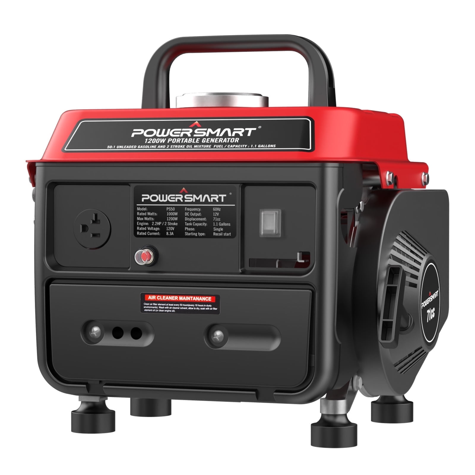 PowerSmart 1200W Gas Fuel Generator Portable for Camping Outdoor, Low Noise with AC Outlet