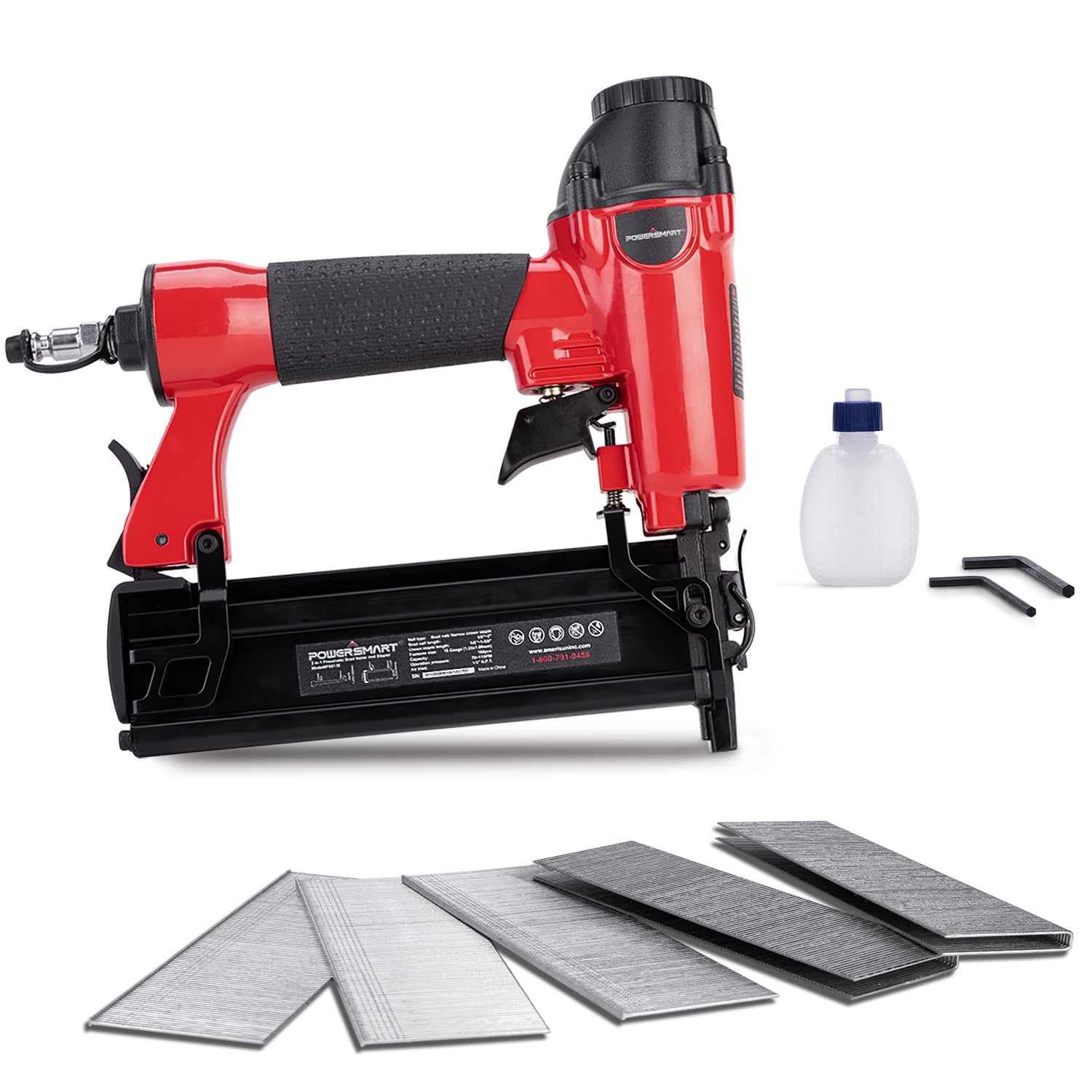 PowerSmart 18 GA Pneumatic Brad Nailer & Crown Stapler, 2 in 1, with Fasteners, Durable Finish
