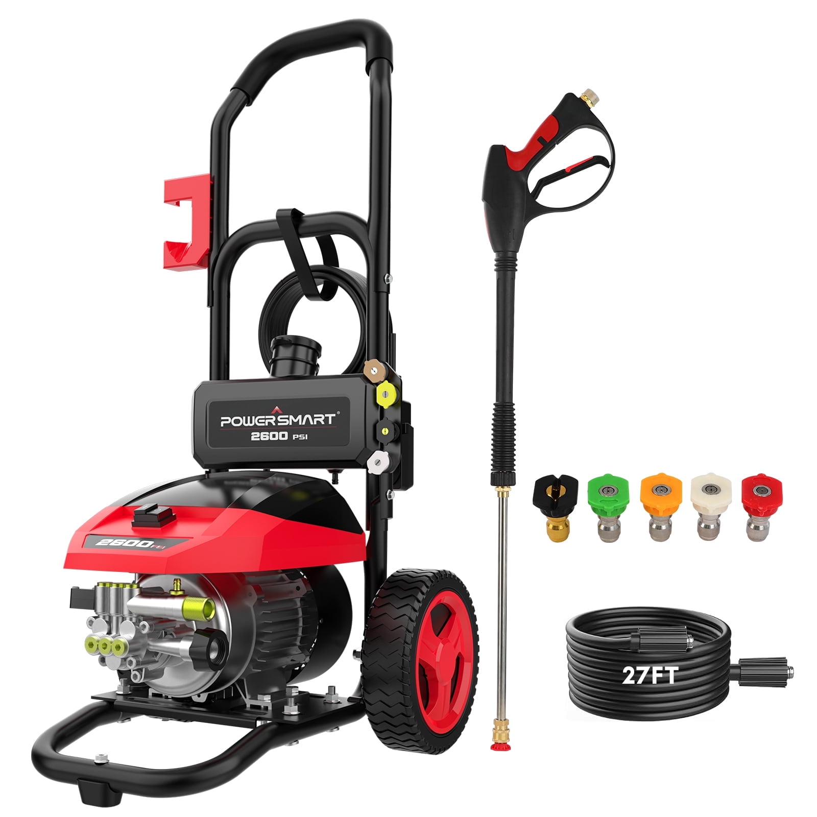 PowerSmart 2600PSI Electric Brushless Pressure Washer, 1.2GPM, 1800W, 27FT Hose, Safety Lock