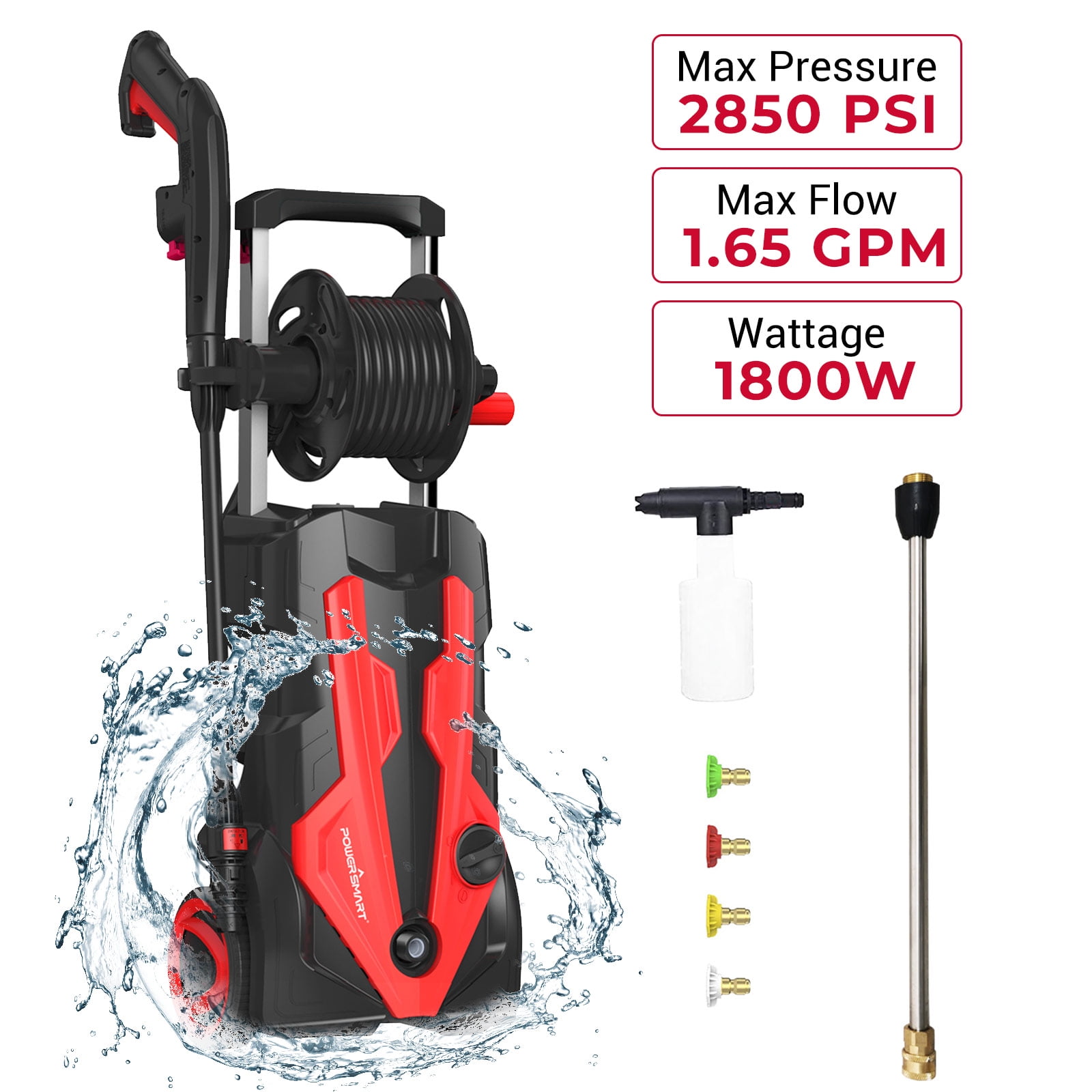 PowerSmart 2850 Psi 1.65 GPM Electric High Pressure Washer ,5 Nozzles