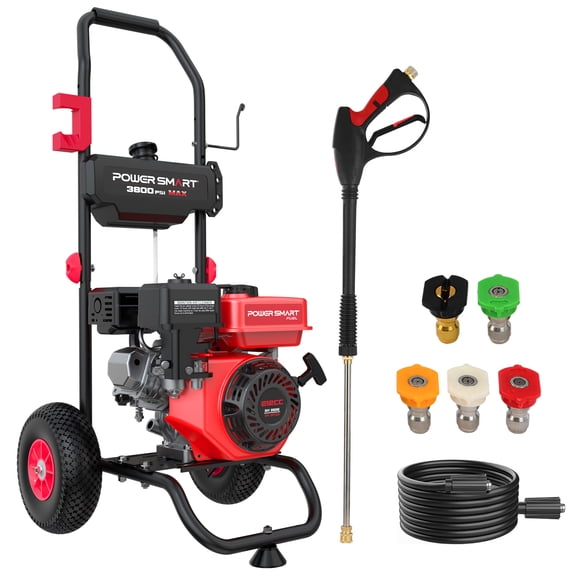 PowerSmart 3800PSI Gas Pressure Washer, 212cc Engine 2.5GPM 5 Quick-Adjustable Nozzles for Gardens