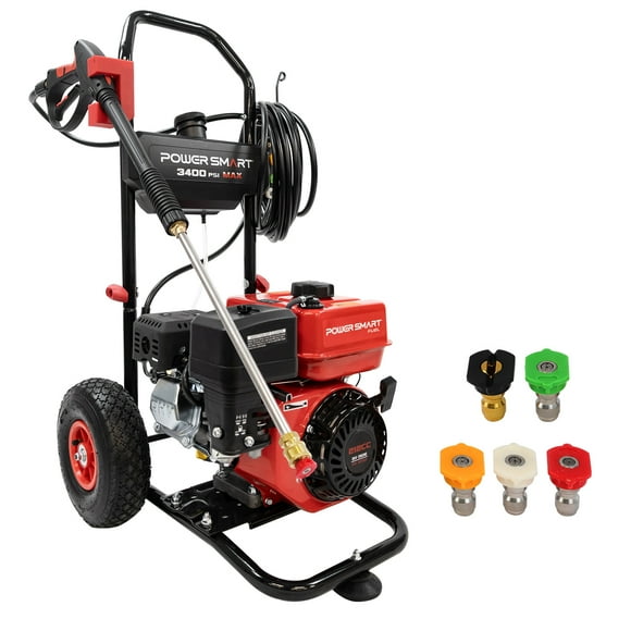 PowerSmart 3400PSI Gas Pressure Washer, 212cc Engine 2.5GPM 5 Quick-Adjustable Nozzles for Gardens