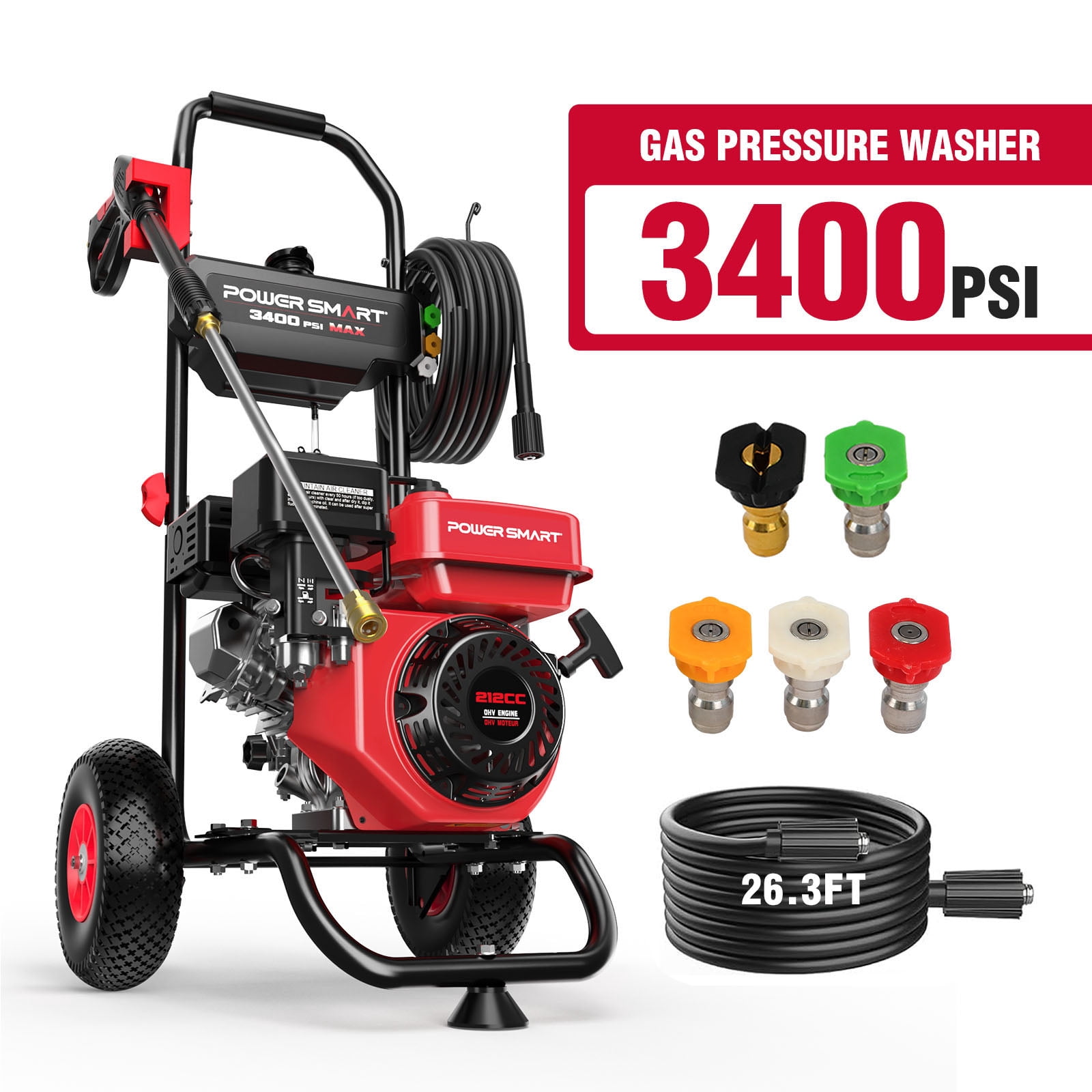 PowerSmart 3400PSI Gas Pressure Washer, 212cc Engine,for Cleaning Walls, Terraces, Vehicles, Gardens