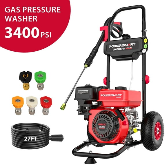 PowerSmart 3400PSI Gas Pressure Washer, 212cc Engine,for Cleaning Walls, Terraces, Vehicles, Gardens