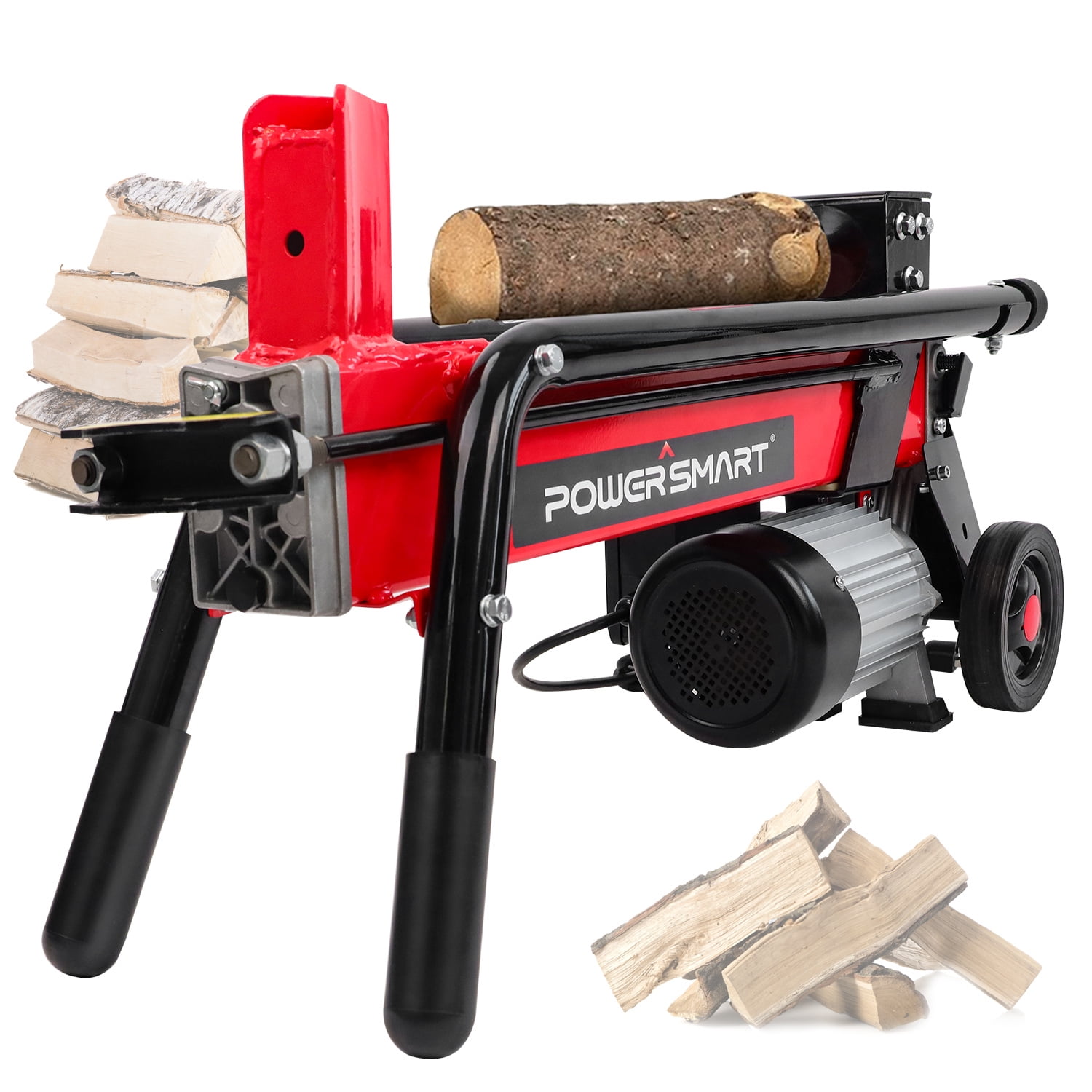 PowerSmart 6 Ton 120v 15A Electric Log Splitter with Portable Horizontal Full Beam and Steel Wedge