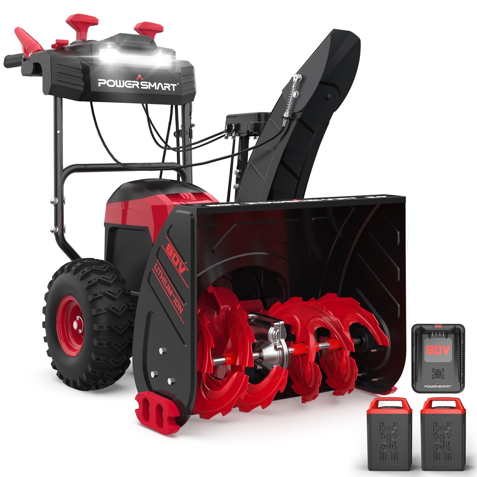 PowerSmart 24-Inch Red and Black Cordless Two-Stage Snow Blower