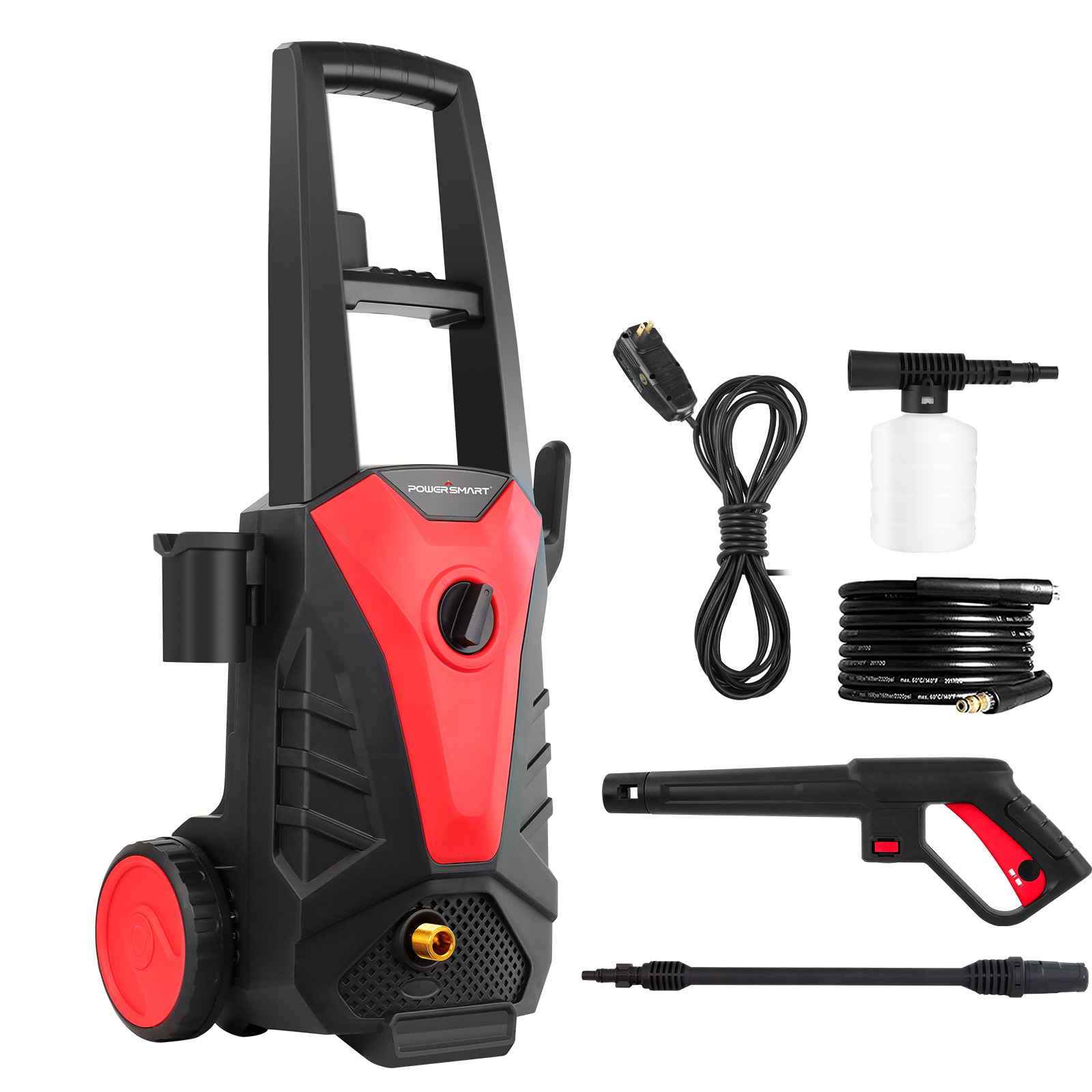 PowerSmart Electric Pressure Washer 1850 PSI 1.85 GPM Foam Cannon and Hose Reel for Cars, Gardon