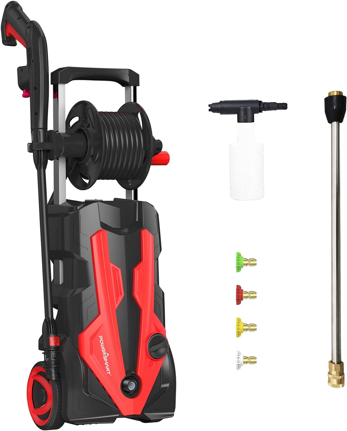 PowerSmart Electric Pressure Washer 2800 PSI 1.85 GPM Foam Cannon and Hose Reel for Cars, Gardon