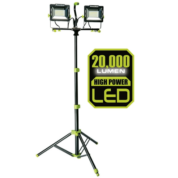 PowerSmith 20,000 LM LED Work Light with Stand, Adjustable Metal 76" Tripod, 9ft. Cord, Sealed Power switches, 5 Year Warranty (PWLD200T)
