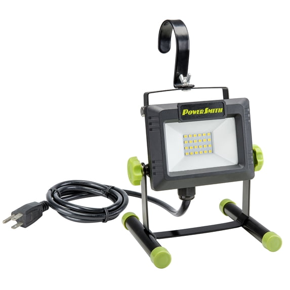 PowerSmith 2000 Lumen Work Light LED Weatherproof with Large Adjustable Metal Hook, 360° Tilt and Swivel Metal Stand, Impact-Resistant Glass Lens, 5 Year Warranty (PWLS020H)