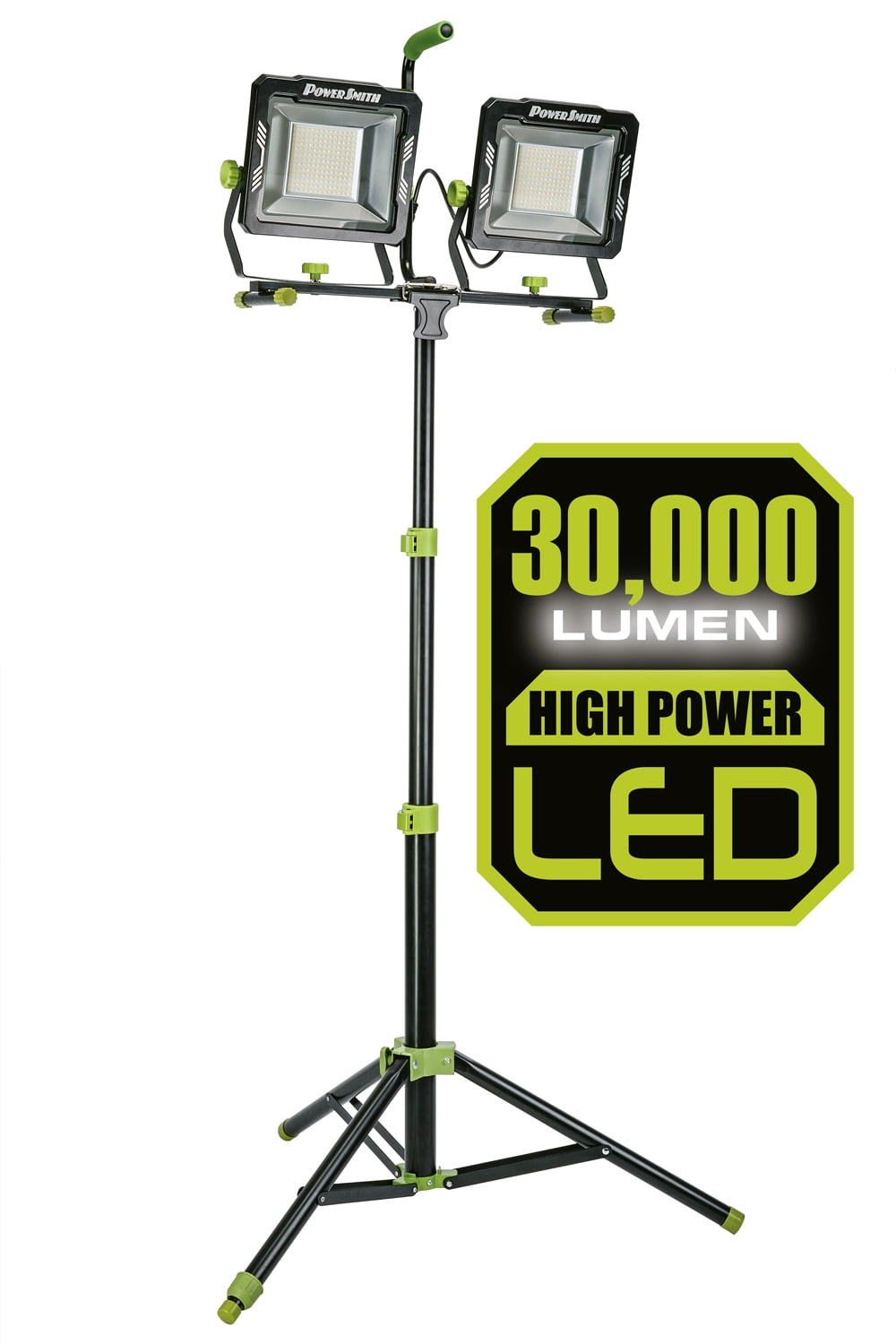 PowerSmith 30,000 Lumen LED Work Light with Stand, 80 in. Metal Flip-Lock Tripod, 10ft Grounded Power Cord, Impact Resistant Lens, Sealed Rocker Power Switches and 5 Year Warranty (PWLD300T)