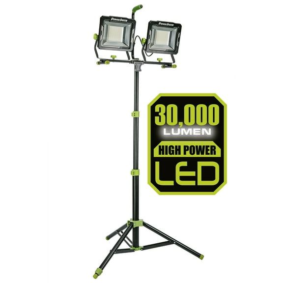 PowerSmith 30,000 Lumen LED Work Light with Stand, 80 in. Metal Flip-Lock Tripod, 10ft Grounded Power Cord, Impact Resistant Lens, Sealed Rocker Power Switches and 5 Year Warranty (PWLD300T)