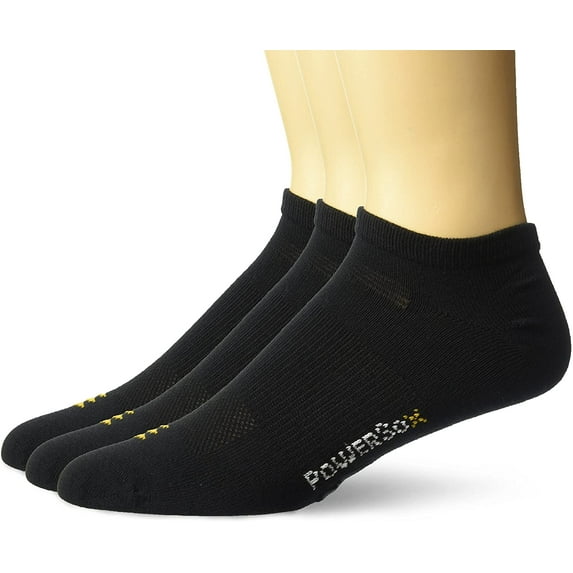 PowerSox No Show Liners with Coolmax, 3 Pairs Shoe Size: 4-9 Black