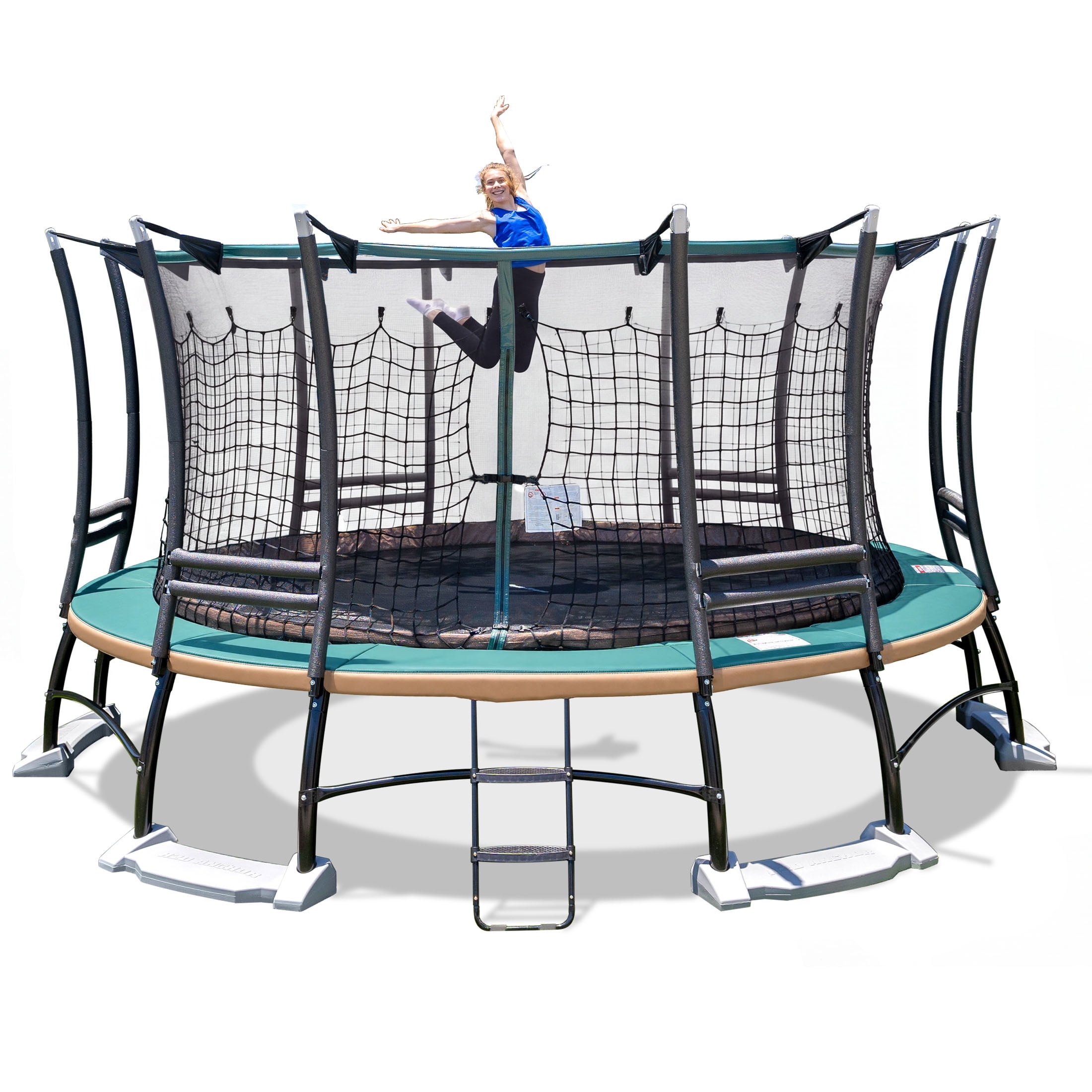 PowerSpring PS1600 16ft Round Outdoor Trampoline with Double Safety Enclosure Net, 11in Galvanized Springs & Water Anchor System, 300 LBS Max Weight Capacity