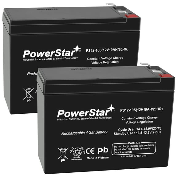 2 Pack of PowerStar 12 Volt 10 Ah Automotive Batteries, Top Post T2 Terminals