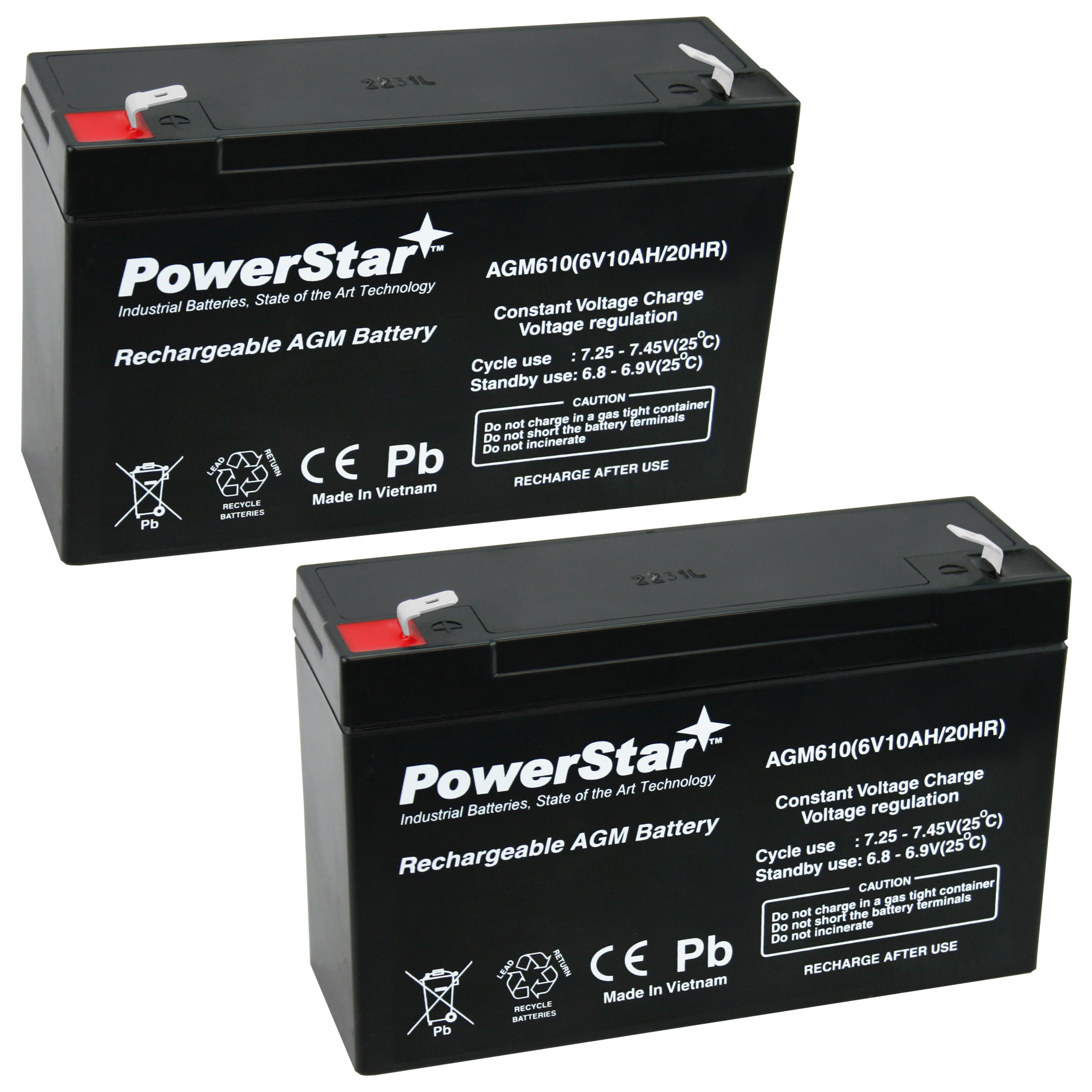 PowerStar AGM610 6V 10AH Battery Replacement for Golf Cart - 2 Pack