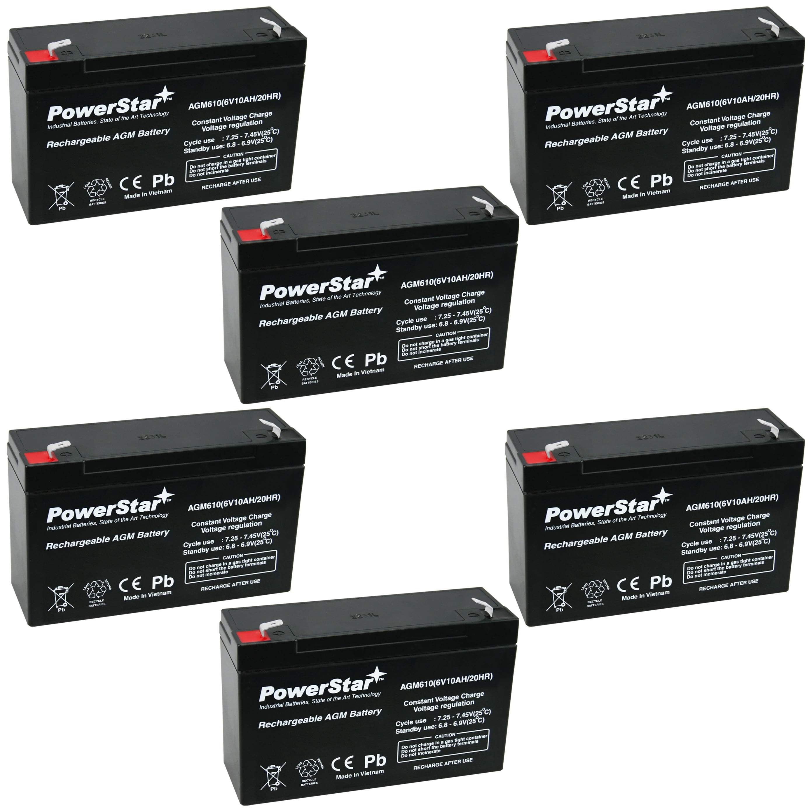 PowerStar AGM610 6V 10AH Battery Replacement for Golf Cart - 6 Pack