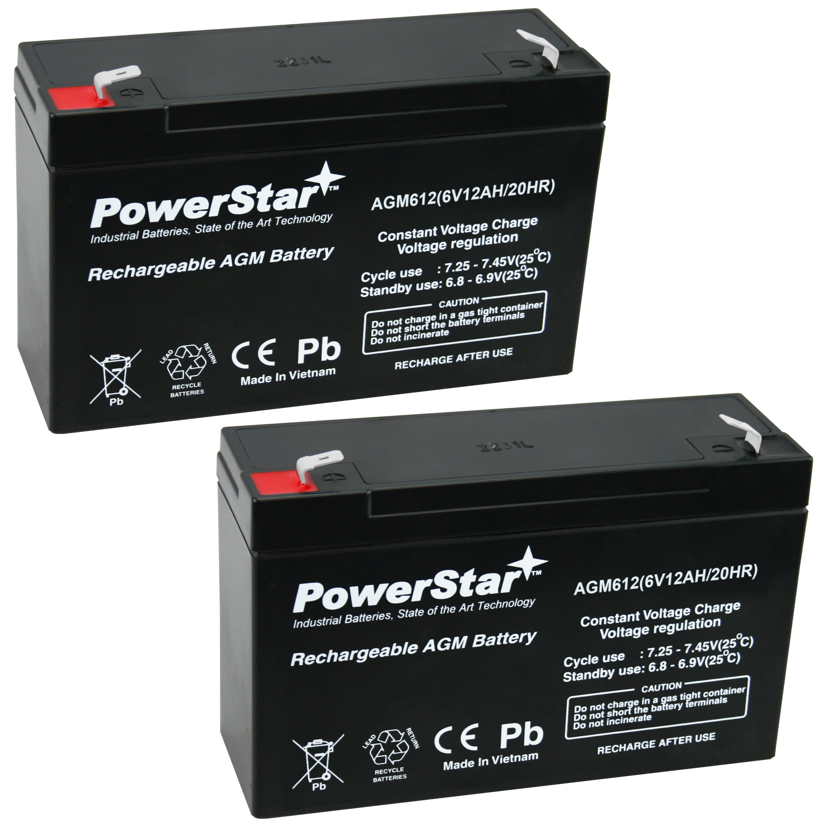 PowerStar AGM612 6V 12AH Battery Replacement for Golf Cart - 2 Pack