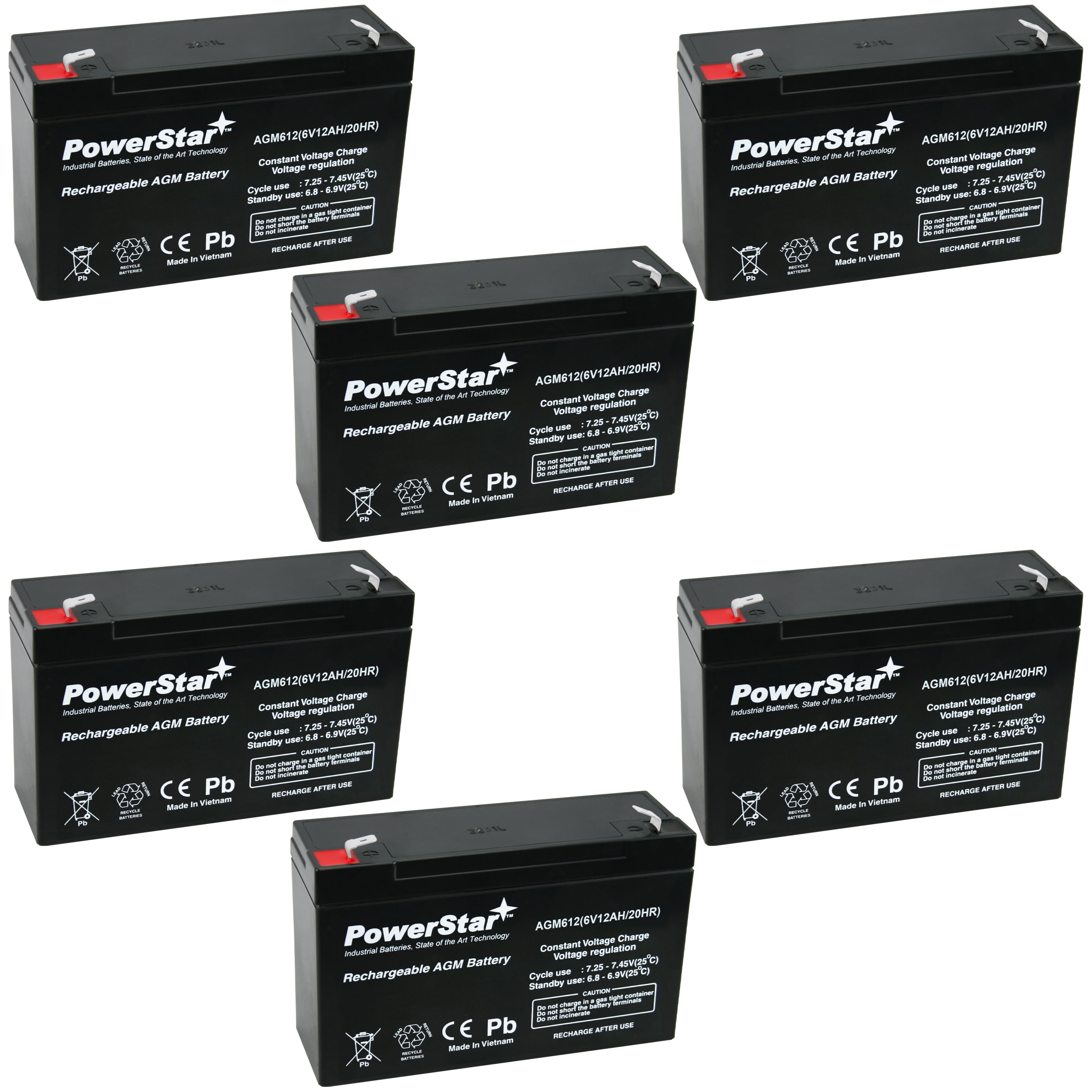 PowerStar AGM612 6V 12AH Battery Replacement for Golf Cart - 6 Pack