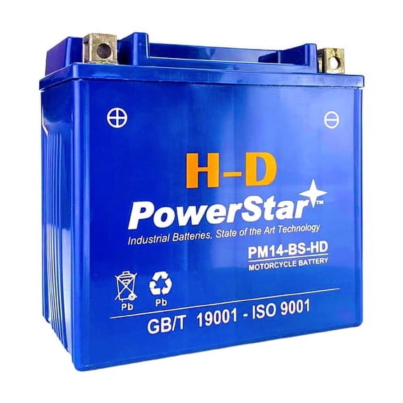 PowerStar Heavy-Duty Battery 12 Volt 14 Ah ATX14-BS, STX14-BS, CYTX14-BS for Motorcycles, ATVs, Scooters