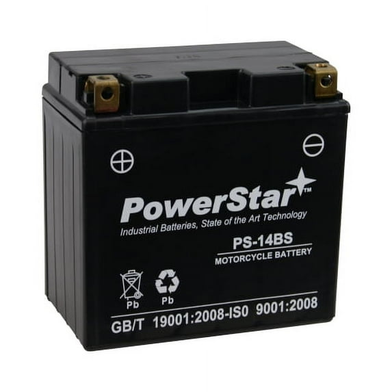 PowerStar PS-14BS Motorcycle Battery for YTX14-BS Compatible With Honda V1750C/CD Shadow ACE