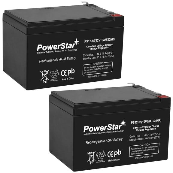 PowerStar® 2 Pack of 12V 15Ah Sealed Lead Acid Batteries for RBC4, RBC6, UB12120, D577