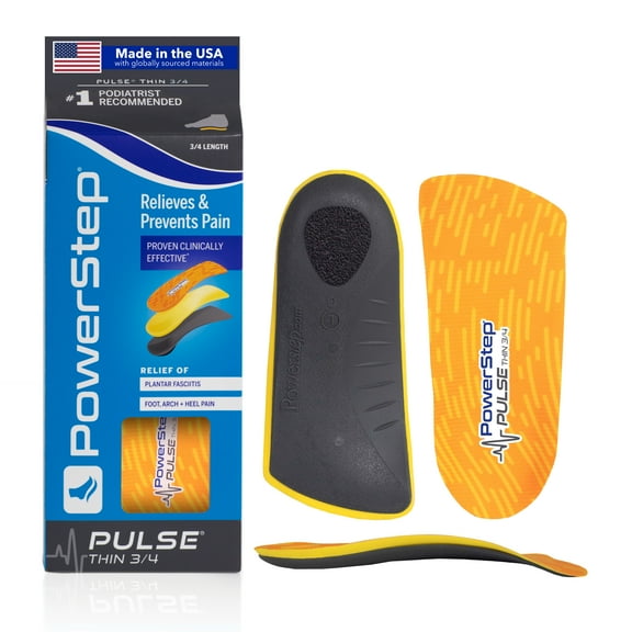 PowerStep PULSE Thin 3/4 Length Ultra-Thin Orthotic Running Shoe Insoles with Neutral Arch Support for Plantar Fasciitis