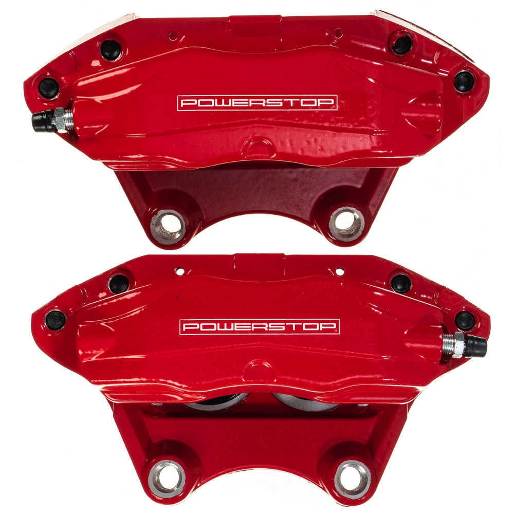 PowerStop S3858 Powder Coated Brake Caliper Pair - Front Red