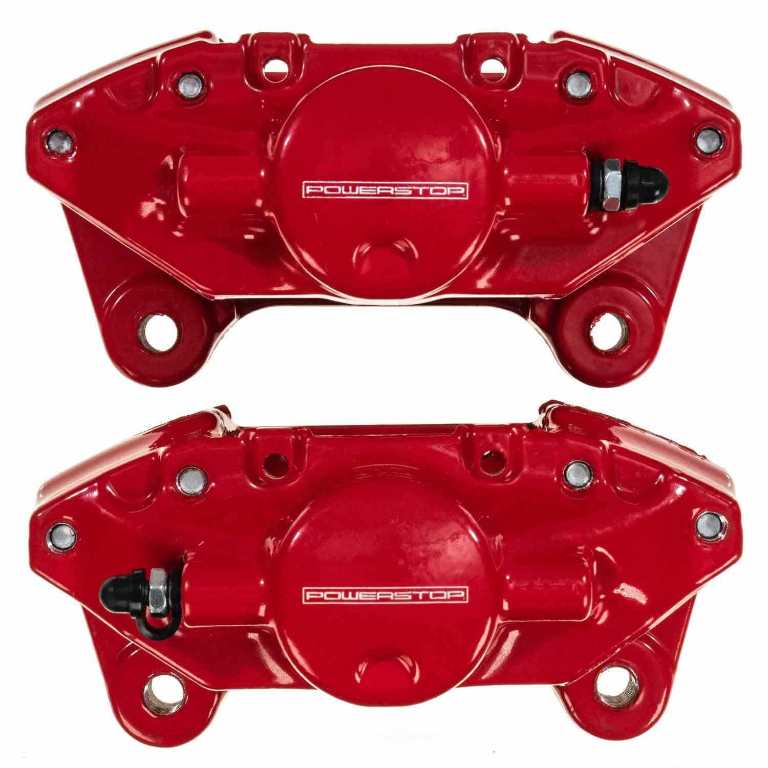 PowerStop S6264 Powder Coated Brake Caliper Pair - Rear Red