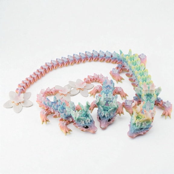 PowerTRC 3D Printed Dragon Family Set – 1 Adult Blossom Dragon + 2 Baby Dragons | Articulated Fantasy Figurines for Teens & Adults | Made in USA