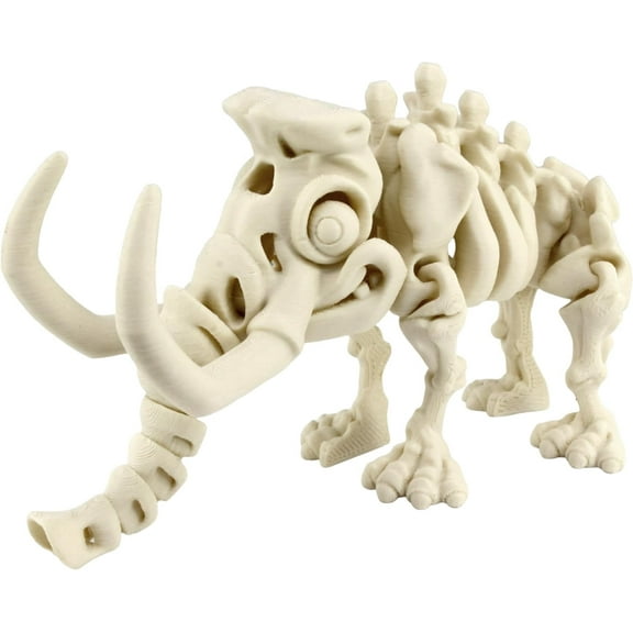 PowerTRC 3D Printed Skeleton Woolly Mammoth Prehistoric Collectible Articulating Dinosaur 3D Figurine Desk Decoration for Teens and Adults, Made in USA