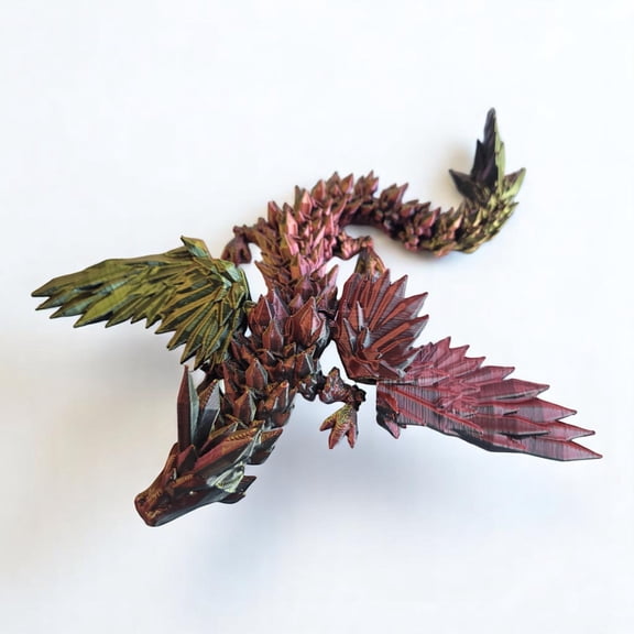 PowerTRC Flexible 9 Inch 3D Printed Crystal Dragon with Wings (Tri-Color Black Red Gold) – Collapsible Wing Toy, Gift Bag Filler, Desk Decoration, Party Favor