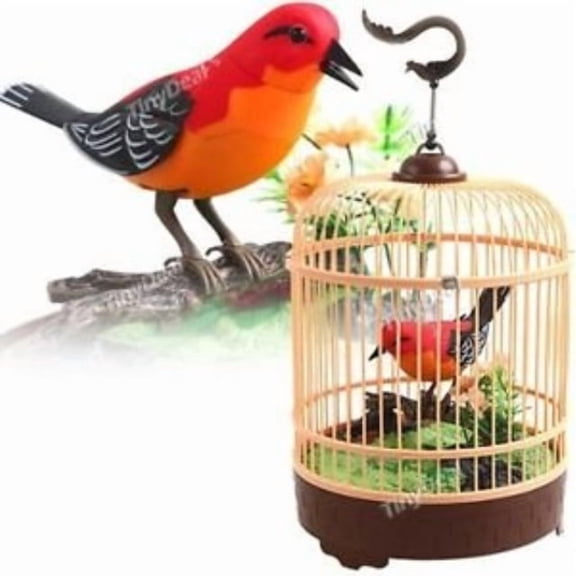 powertrc singing & chirping bird in cage, realistic sounds & movements, sound activated chirp