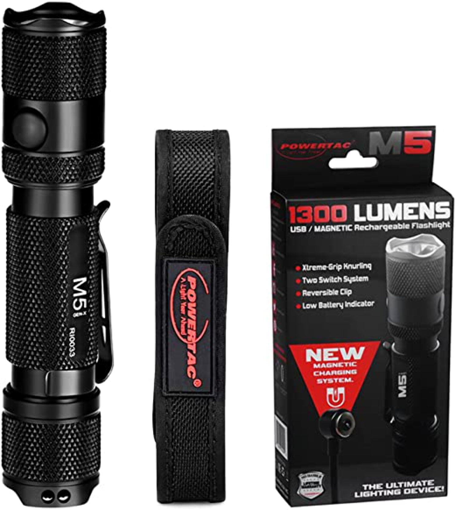 M5 - 1,300 Lumen EDC Flashlight  Nylon Holster Bundle