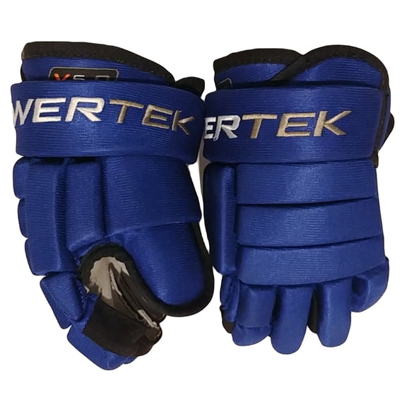 PowerTek V5.0 Tek YOUTH Ice Hockey Gloves, Flexible Full Motion Cuff - Blue, 10"