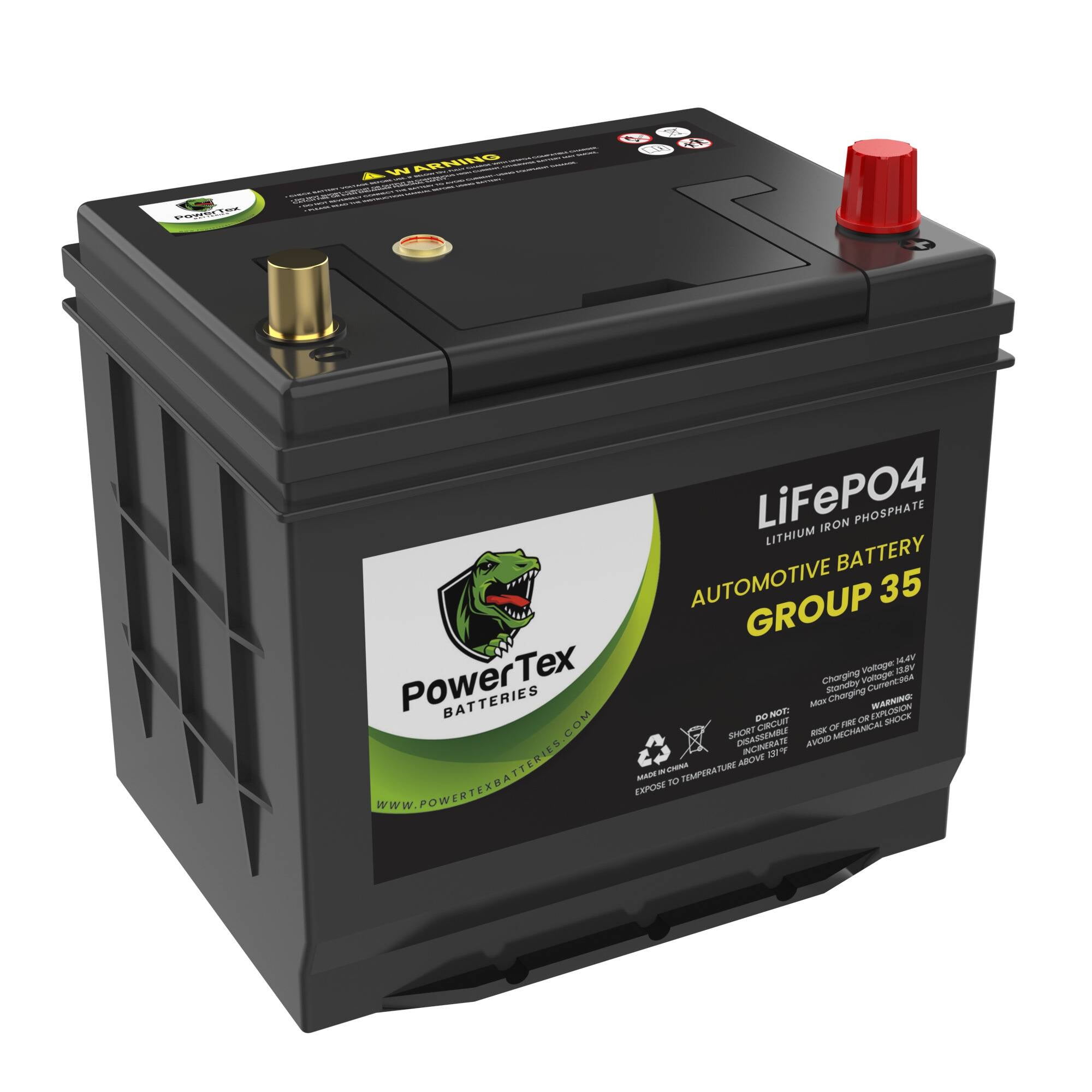 PowerTex Lithium Car Battery BCI Group 35 / Q85 LiFePO4 Lithium Iron Phosphate Automotive Batteries - 40Ah | 1200CA | Internal Jump-Start | Cutting Edge BMS | Bluetooth