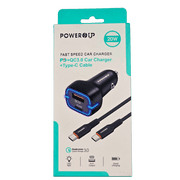 PowerUp 20W Fast Car Charger   PD + QC3.0 Dual Port USB-A + USB-C, Qualcomm Quick Charge, Includes Type-C Cable, Fast Charging Adapter for Car