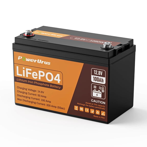 PowerUrus 12V 100Ah Self Heating LiFePO4 Lithium Battery, 4000-8000 Deep Cycle LiFePO4 Battery, Built-in 100A BMS, Wireless Real-Time Battery Monitor Function for RV, Marine, Off Grid Applications