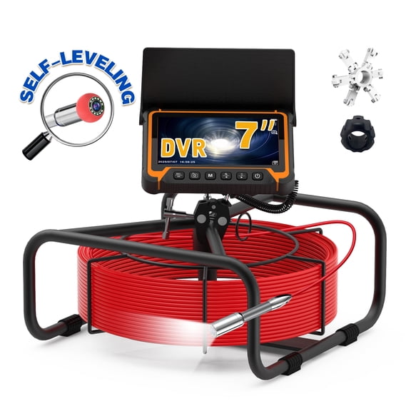 PowerWill Sewer Camera, 100ft with 7" Monitor, DVR, Self Leveling Pipe Inspection Camera for Plumber & Homeowner