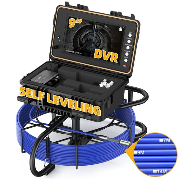 PowerWill Sewer Camera, 164ft with 9" Monitor, DVR, Self Leveling Pipe Inspection Camera for Plumber & Homeowner