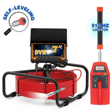 PowerWill Sewer Camera with 512Hz Locator, 100ft with 7" Monitor, DVR, Self Leveling Pipe Inspection Camera for Plumber & Homeowner