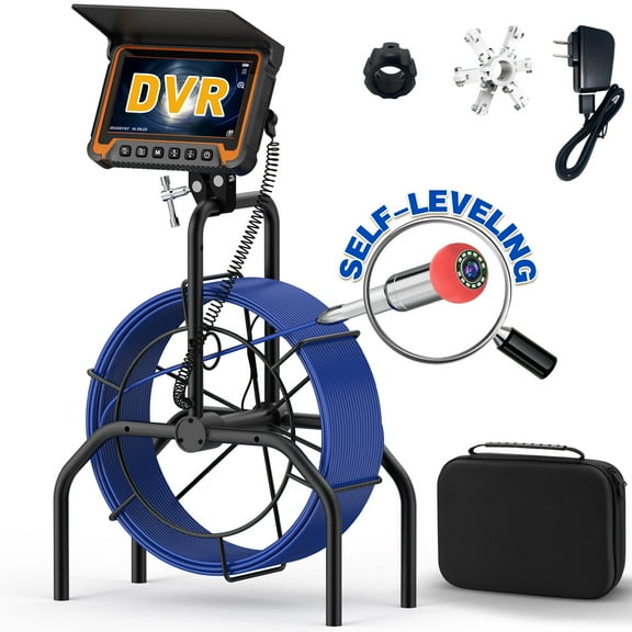 PowerWill Sewer Inspection Camera, 100ft with 7" Monitor, DVR, Self Leveling Pipe Inspection Camera for Plumber & Homeowner