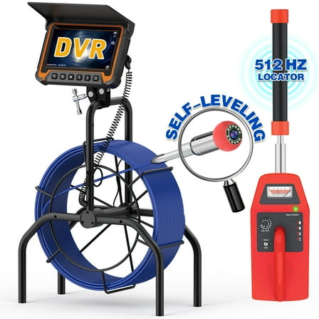 PowerWill Sewer Inspection Camera with 512Hz Locator, 100ft with 7" Monitor, DVR, Self Leveling Pipe Inspection Camera for Plumber & Homeowner